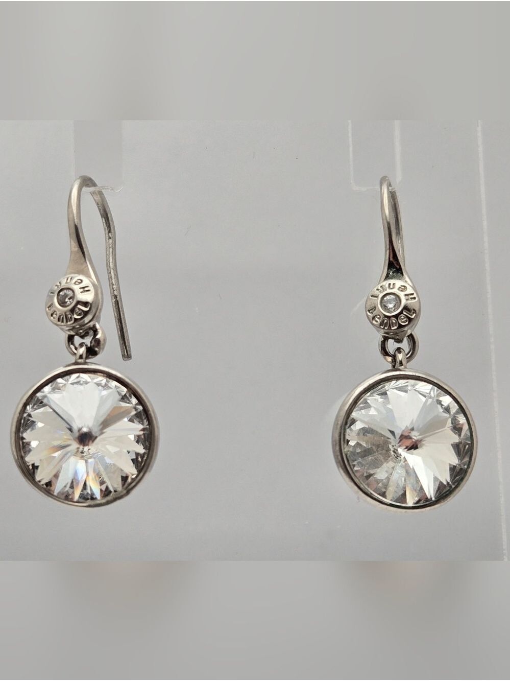 Henri Bendel Crystal Drop Earrings Swarovski Bridal Style Bezel Silver Tone 1” - Picture 3 of 12